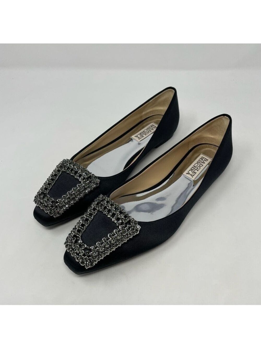 Badgley Mischka Emerie Embellished Crystal Buckle Satin Slip on Flats NWT - Picture 9 of 14
